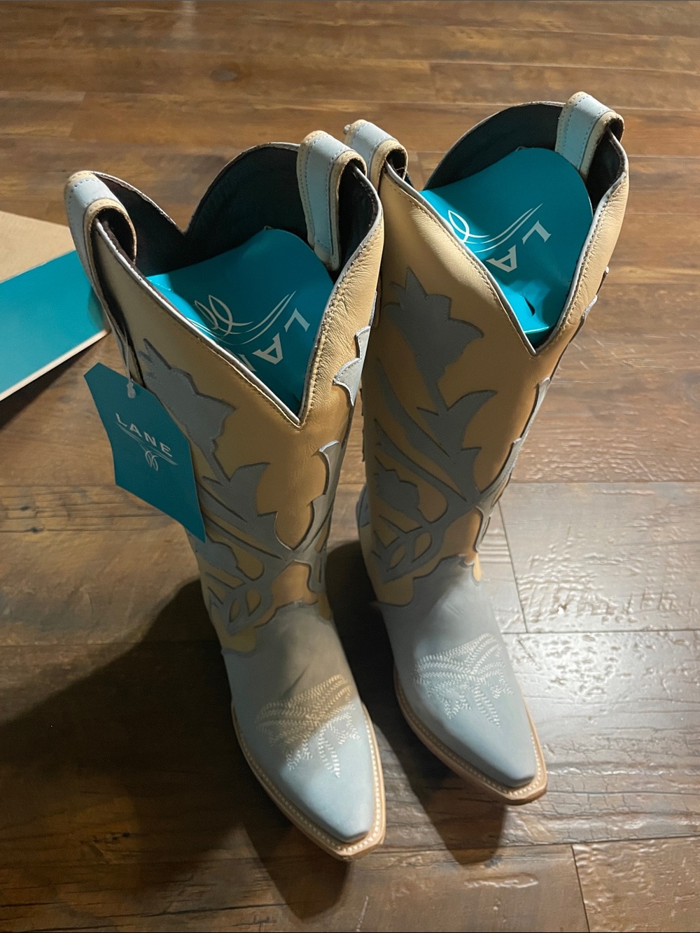 Lane Bryant Two-Tone Tan and Light Blue Women's Western Heeled Boots
